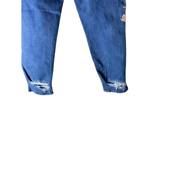 Zara Trafaluc Jeans Womens Size 6 Embroidered Floral Distressed Blue Denim - Picture 9 of 12